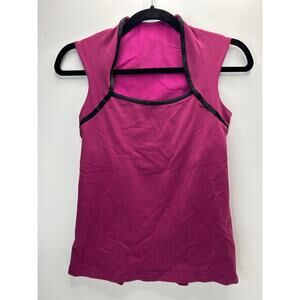 Lululemon Square Neck Athleisure Top Pink Black Trim Built in Bra Women 6
